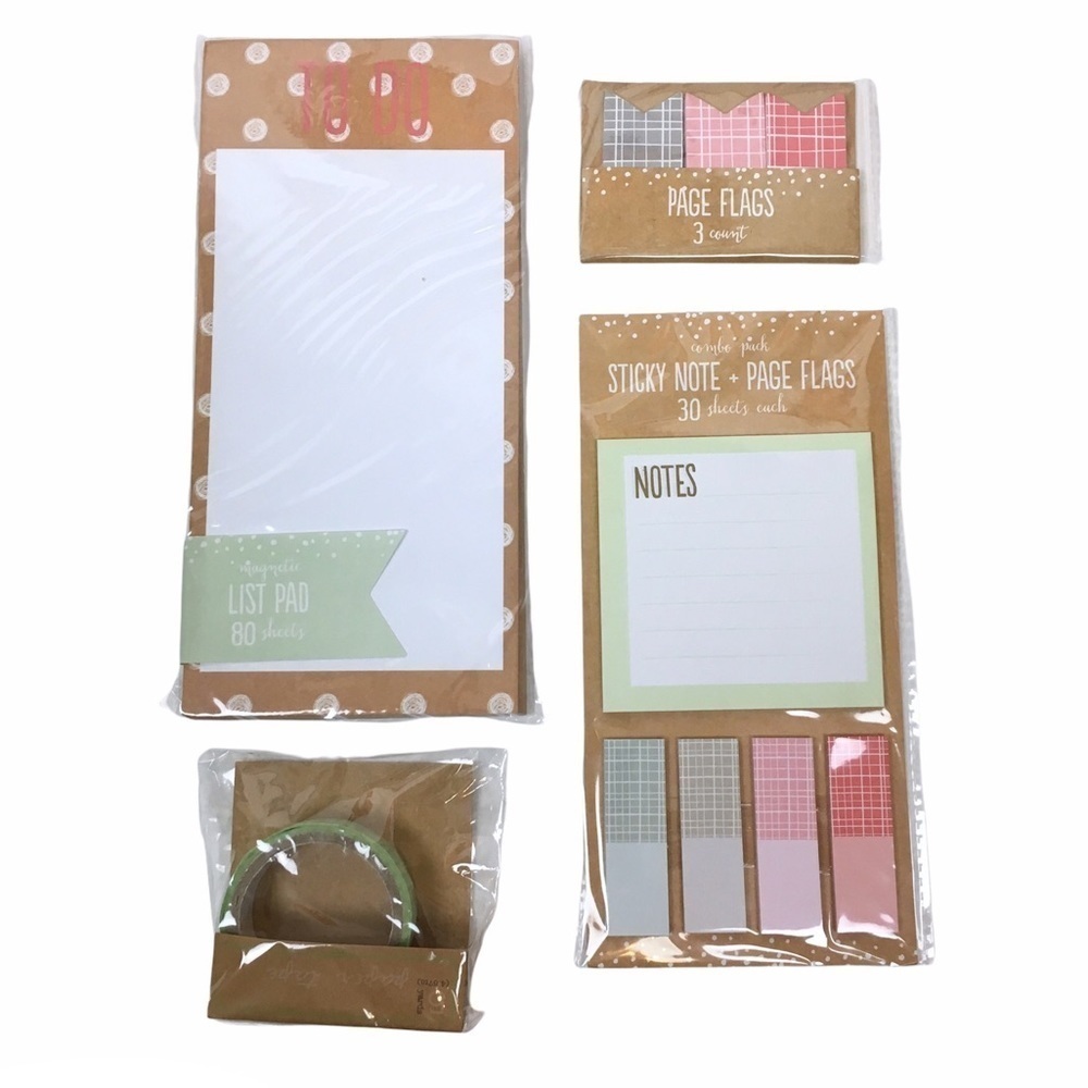 Christmas Plaid Dots Stationery Set Notepad Sticky Notes Page Flags Washi Tape